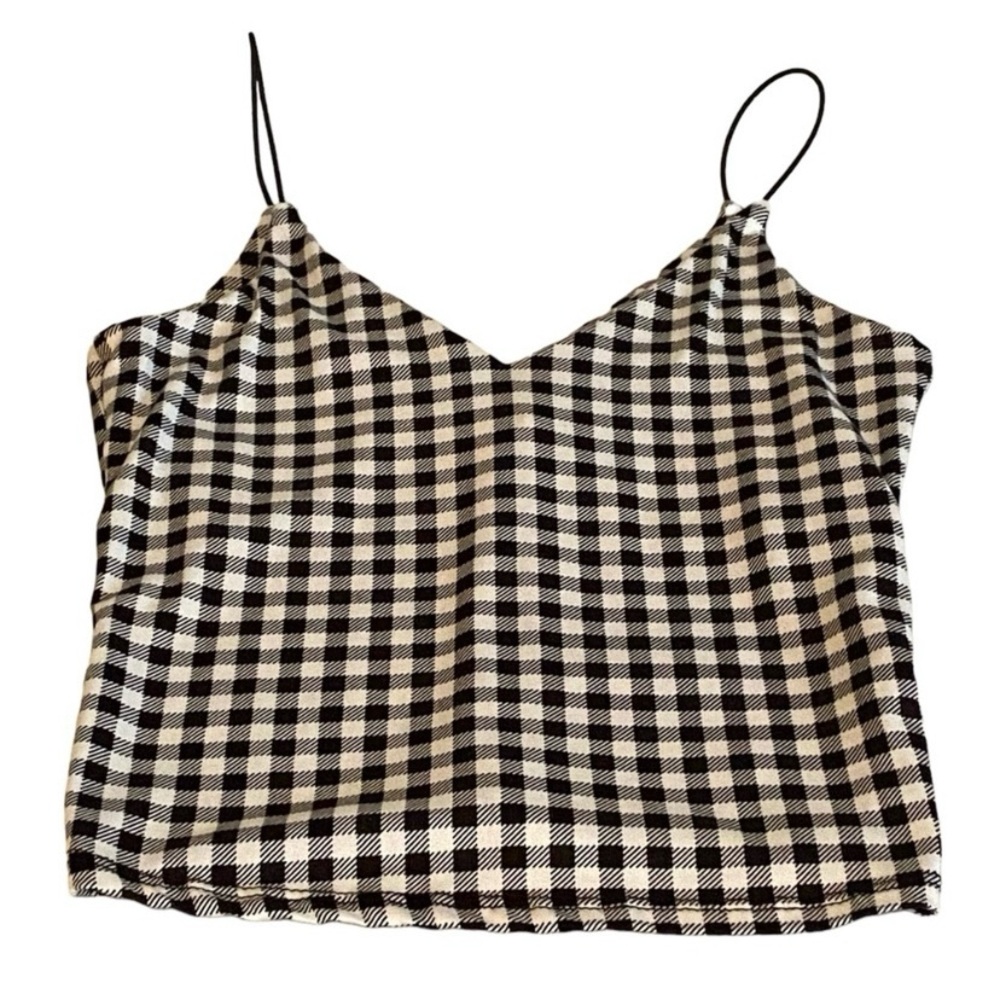 Gaze Black and White V-Neck Sleeveless Spaghetti Strap Crop Top size Sma…